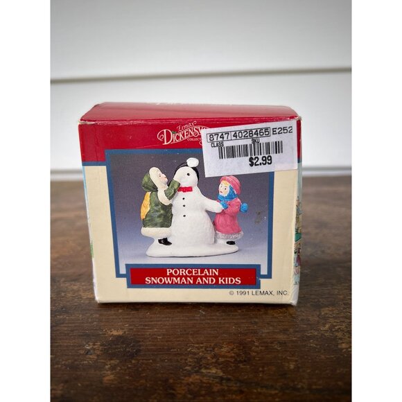Vintage Lemax Dickens Collectibles 1991 Porcelain Snowman & Kids Figurine Holida - Picture 5 of 8